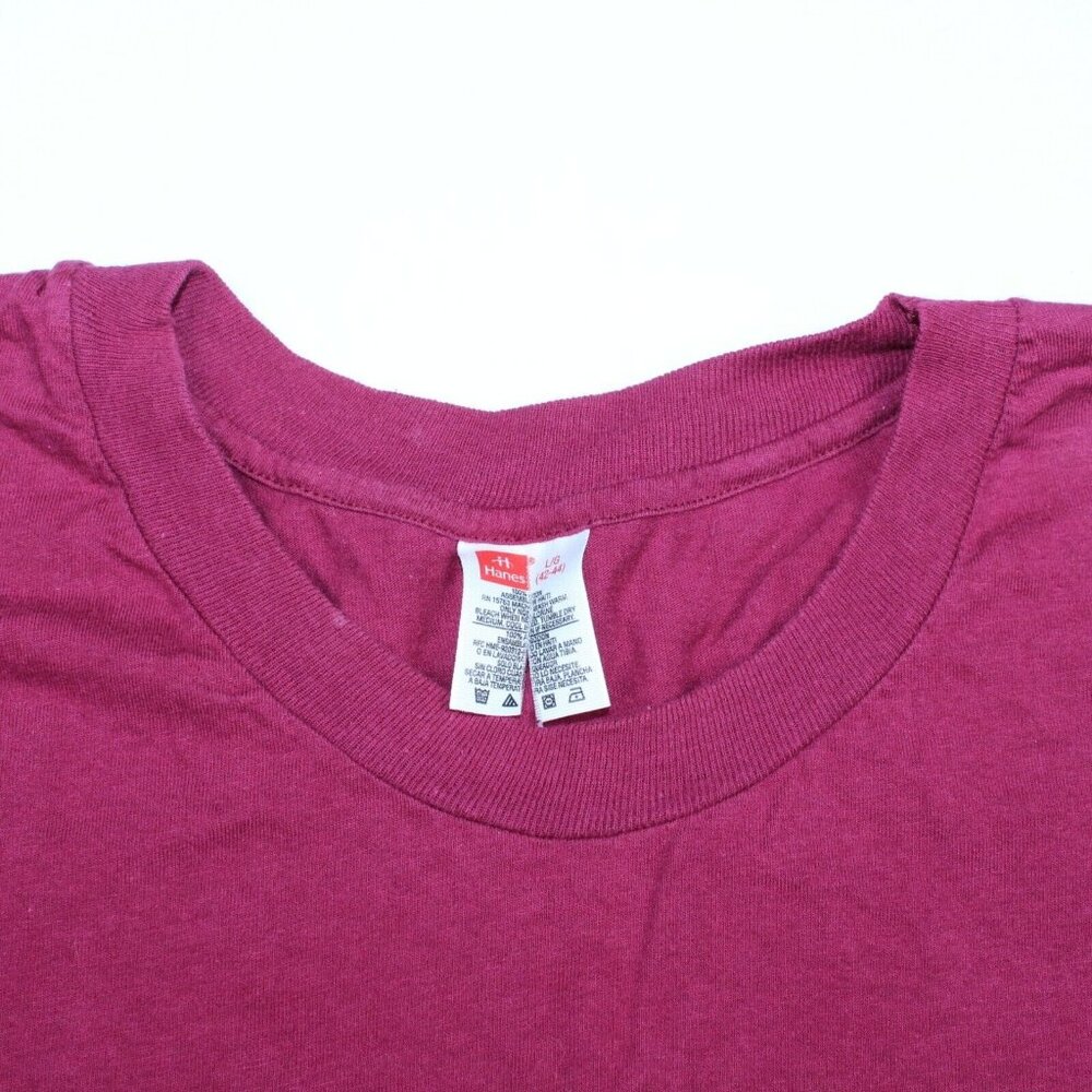 Vintage 80s 90s Hanes Mens Large 42-44 Red Pocket Single Stitch TShirt USA 50/50 - Picture 7 of 8
